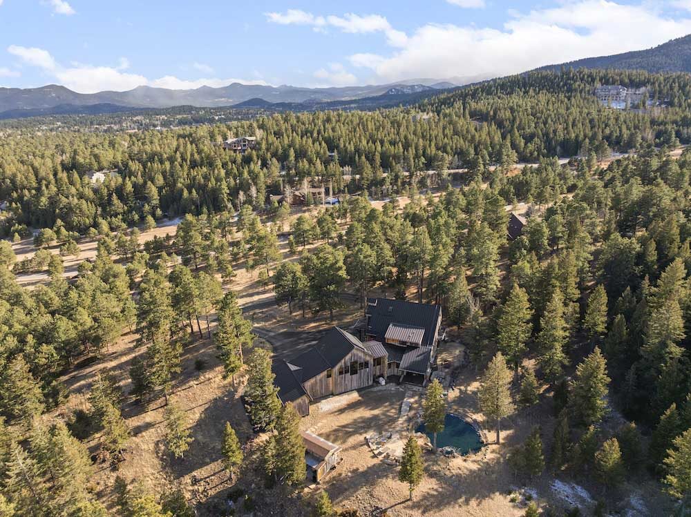Drone Photo of a real state listing in Evergreen, Colorado